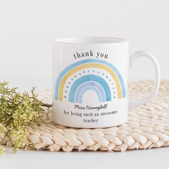 Taza De Café Gracias profesor impresionante Doodle Blue Rainbow (Awesome Teacher thank you gift mug with pastel rainbow
)