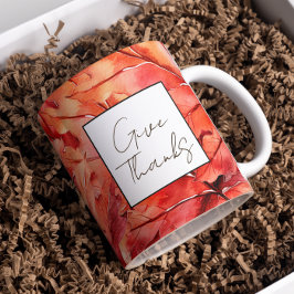 Taza De Café Gracias Red Fall Leaves Acción de Gracias