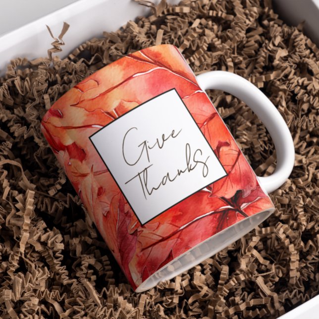 Taza De Café Gracias Red Fall Leaves Acción de Gracias (Subido por el creador)