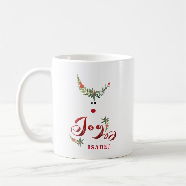 Taza De Café Graciosa alegría de reno holly whimsy personalizad (Izquierda)