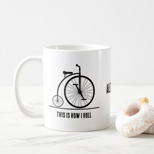 Taza De Café Graciosa bicicleta Retro personalizada para ciclis (Con donut)