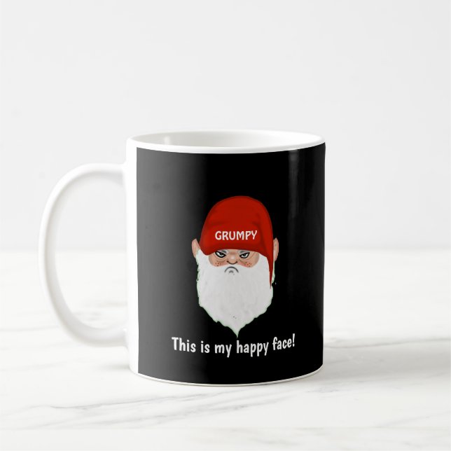Taza De Café Graciosa cara de Gnome gruñón en negro (Izquierda)