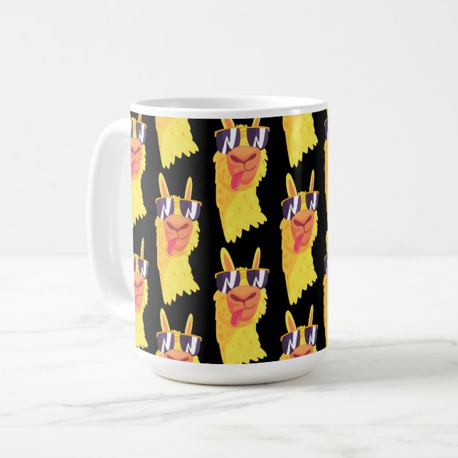 Taza De Café Graciosa Cara de Llama con patrón de lentes (Anverso izquierdo)