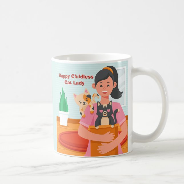 Taza De Café Graciosa feliz felina sin hijos (Derecha)