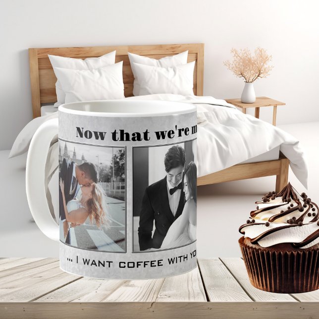 Taza De Café Graciosa foto de negro y blanco Boda Mug (Funny photo mug in black and white. Beautiful as a Save the Date keepsake or wedding gift.)