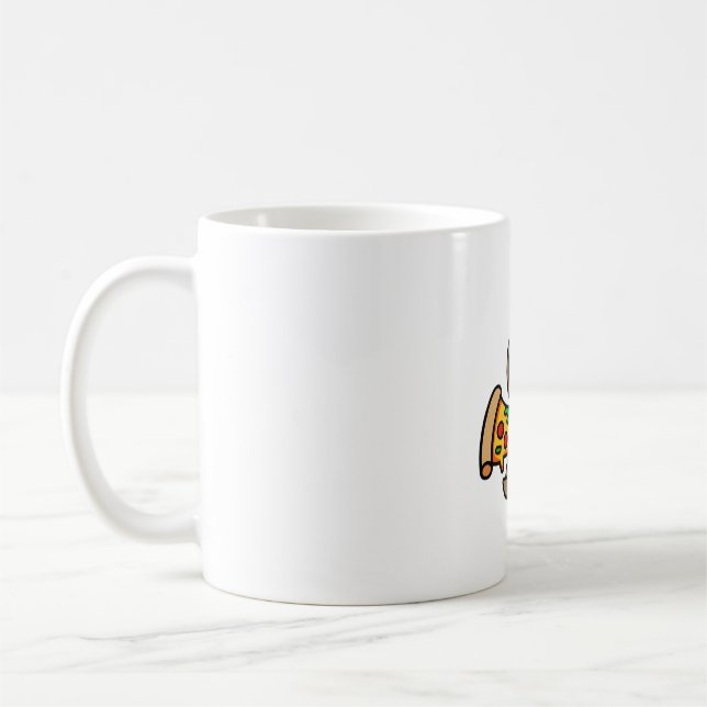 Taza De Café Graciosa Kawaii Chibi Sloth con Pizza - Personaliz (Izquierda)