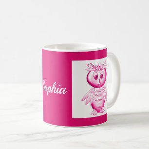 Taza De Café Graciosa Lechuza Rosa Personalizada Niños