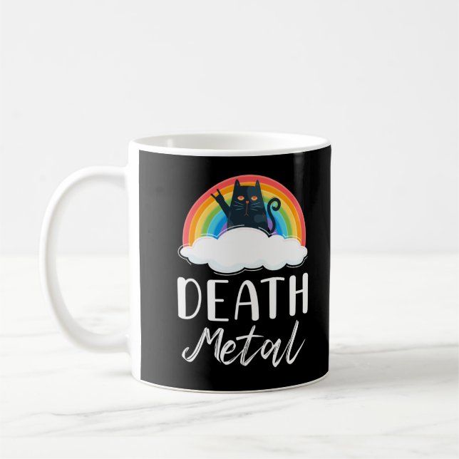 Taza De Café Graciosa muerte Metalizado de gato rock arcoiris (Izquierda)