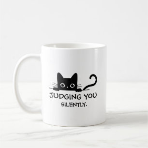Taza De Café Graciosa Mug de Gato Negro - Juzgando Silenciosame