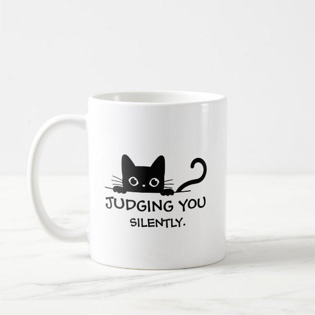 Taza De Café Graciosa Mug de Gato Negro - Juzgando Silenciosame (Izquierda)