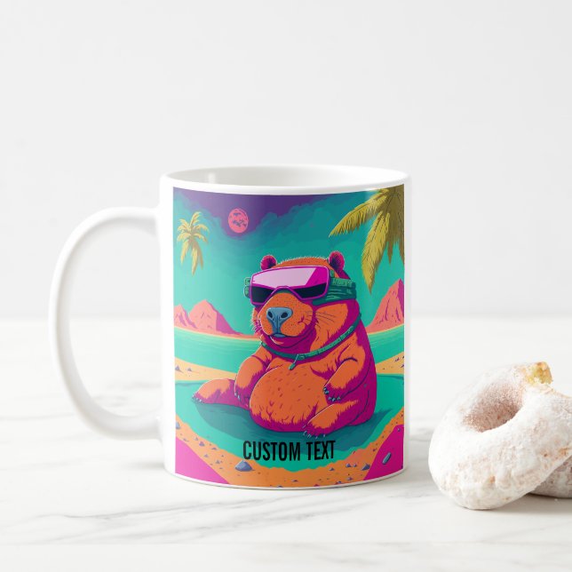 Taza De Café Graciosa playa tropical de Capibara personalizada (Con donut)