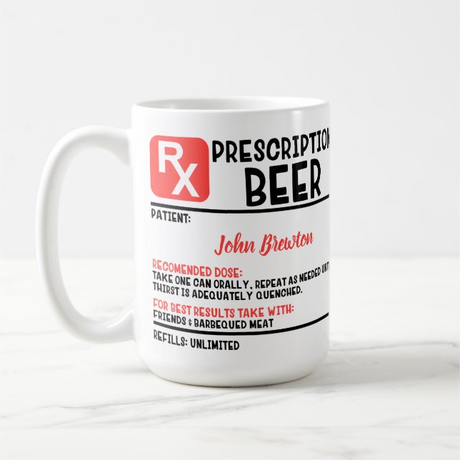 Taza De Café Graciosa prescripción de cerveza Médica personaliz (Izquierda)