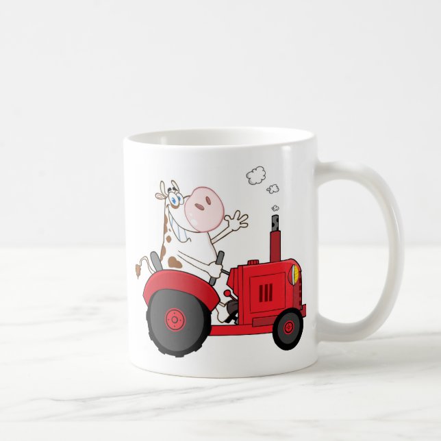 Taza De Café Graciosa vaca de granja en tractor personalizado (Derecha)