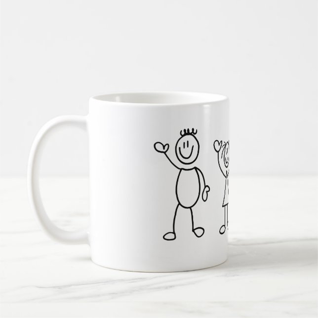 Taza De Café Graciosas figuras de palos familiares (Izquierda)