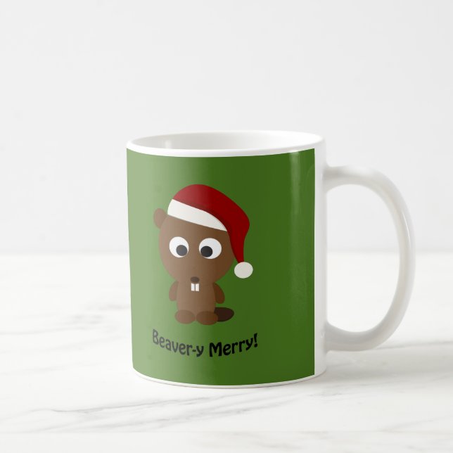 Taza De Café ¡Gracioso Beaver-y Merry! Santa Beaver (Derecha)