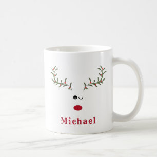 Taza De Café Gracioso capricho holly guiño al reno alegría feri
