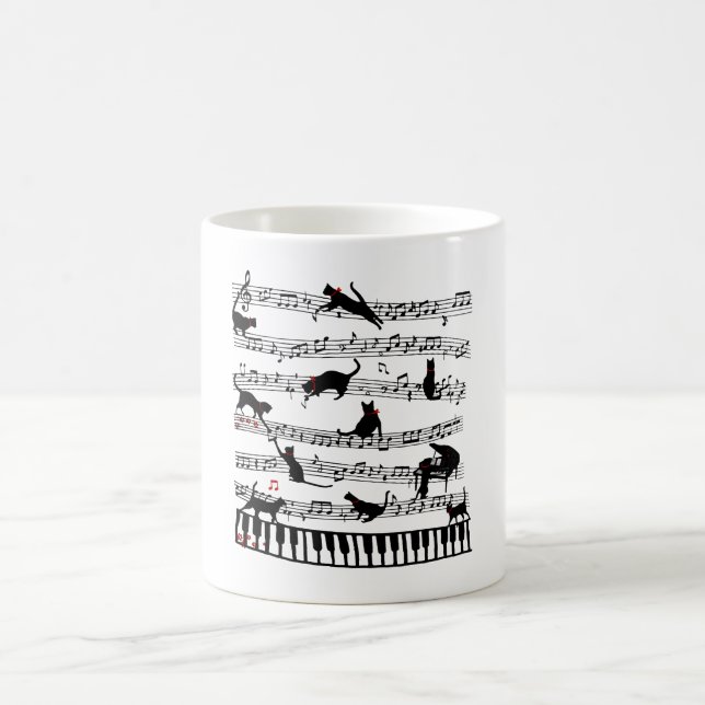 Taza De Café Gracioso Cat Music Note, Regalo Para Piano Player, (Centro)