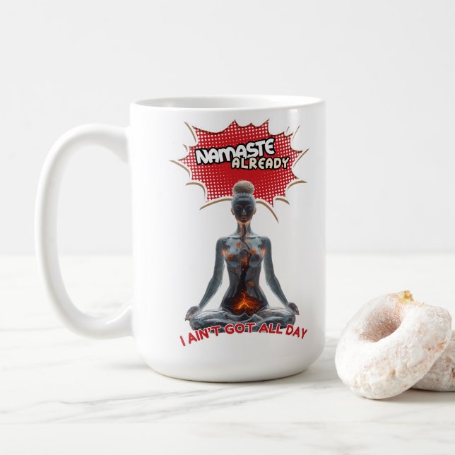 Taza De Café Gracioso cómic del yoga - "Namaste ya" (Con donut)