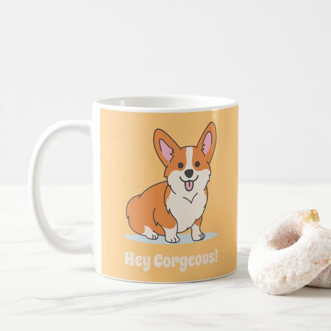 Taza De Café Gracioso Corgi Puppy - Hey Corgeo (Con donut)