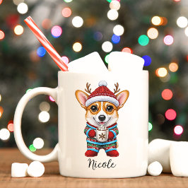 Taza De Café Gracioso Corgi Reindeer Navidades Mug