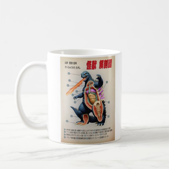 Taza De Café Gracioso diagrama anatómico japonés de Kaiju (Izquierda)