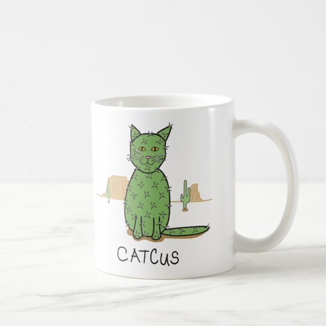 Taza De Café Gracioso dibujo de cactus "Catcus" (Derecha)
