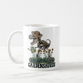 Taza De Café Gracioso esqueleto T-Rex Gardensaurus en el jardín