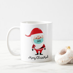 Taza De Café Gracioso Feliz Navidad Santa usando máscara 2020