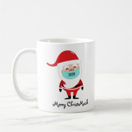 Taza De Café Gracioso Feliz Navidad Santa usando máscara 2020