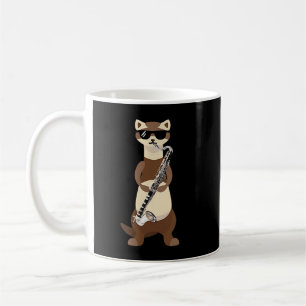 Taza De Café Gracioso Ferret Con Gafas De Sol Jugando Bass Clar