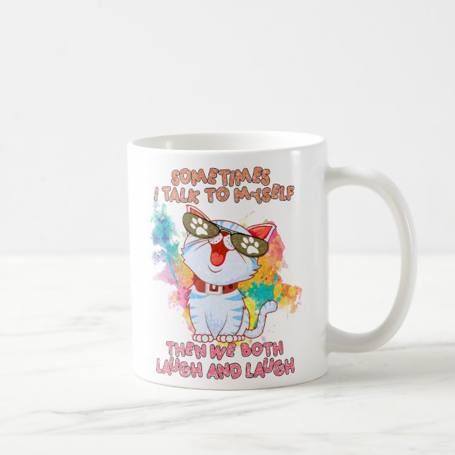 Taza De Café Gracioso gato | A Veces Hablo Conmigo Mismo (Derecha)