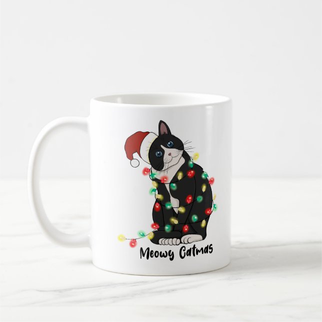 Taza De Café Gracioso Gato de Feliz Navidad (Izquierda)
