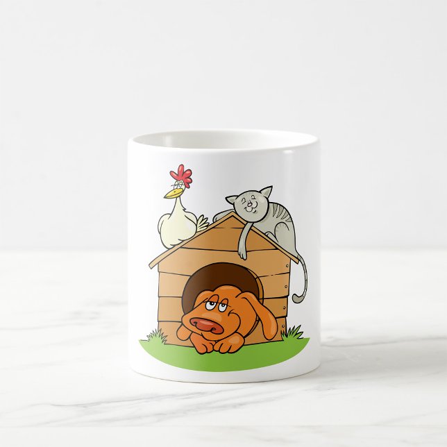 Taza De Café Gracioso gato de perro y pollo en Doghouse (Subido por el creador)
