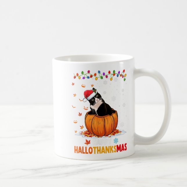 Taza De Café Gracioso Gato De Tuxedo En Calabaza Feliz Hallotha (Derecha)
