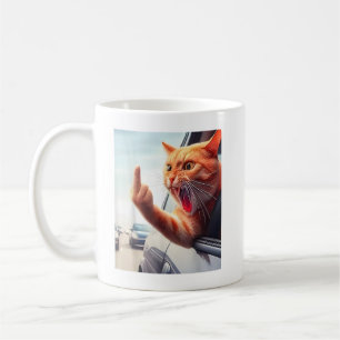 Taza De Café Gracioso Gato Dedo Medio Dedo Gracioso Gato En El 