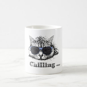 Taza De Café Gracioso Gato Escalofriante Con Gafas De Sol Cuest