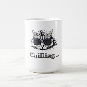 Taza De Café Gracioso Gato Escalofriante Con Gafas De Sol Cuest