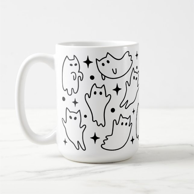 Taza De Café Gracioso Gato Fantasma De Halloween Para Gatos Lov (Izquierda)