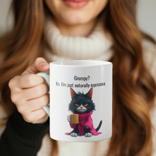 Taza De Café Gracioso gato Grumpy en un gato negro con un robot