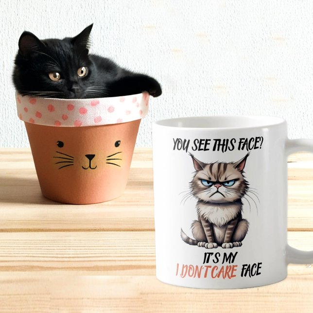 Taza De Café Gracioso gato gruñón al que no le importa la cara (Subido por el creador)