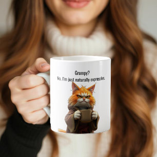 Taza De Café Gracioso gato gruñón en un gato Naranja de café y 