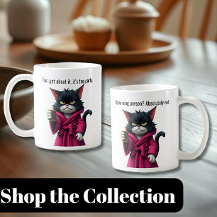 Taza De Café Gracioso gato gruñón en un gato negro y roble