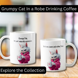Taza De Café Gracioso gato gruñón en un gato rojo y blanco para