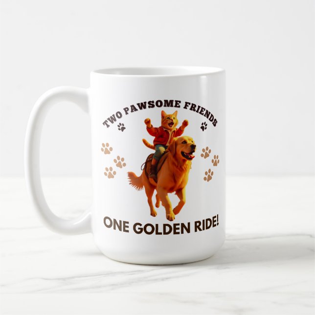 Taza De Café Gracioso gato jengibre montado en el Golden Retrie (Izquierda)