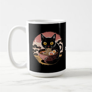 Taza De Café Gracioso gato Kawaii comiendo fideos de Ramen lind