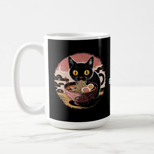 Taza De Café Gracioso gato Kawaii comiendo fideos de Ramen lind (Izquierda)