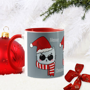 Taza De Café Gracioso gato Meowy Navidades Mug