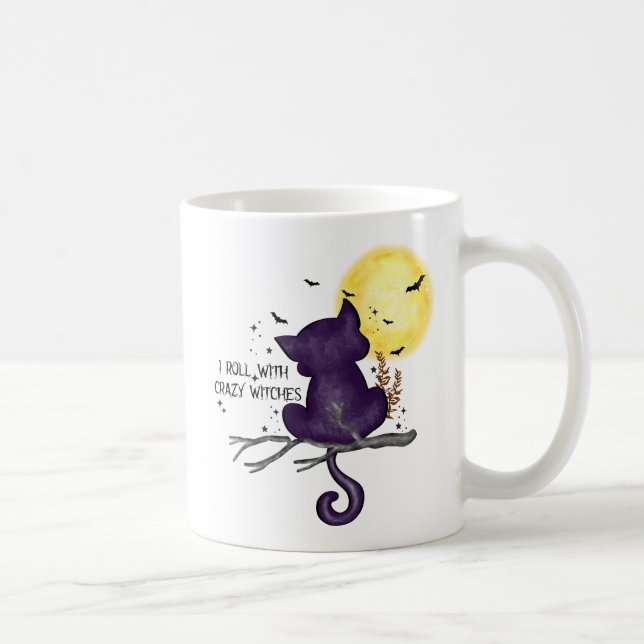 Taza De Café Gracioso gato negro de Halloween y luna mágica (Derecha)