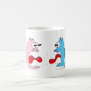 Taza De Café Gracioso gato y perro luchan contra la bruma