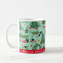 Taza De Café Gracioso gato y Personalizado de árbol de Navidad 